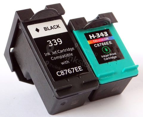 1 FULL SET Remanufactured HP 339 BLACK & HP 343 TRI-COLOUR HIGH CAPACITY Ink Cartridges