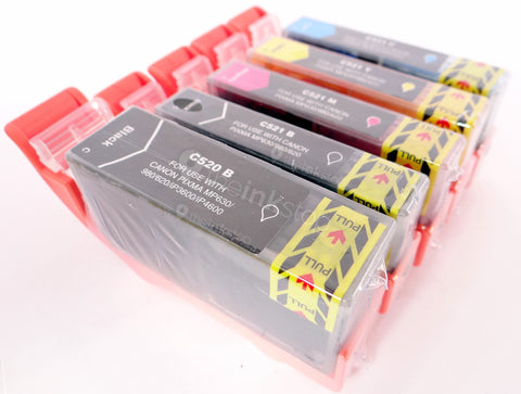 1 FULL SET Compatible CANON PGI-520BK&CLI-521BK/C/M/Y Ink Cartridges (CHIPPED+INK LEVEL)