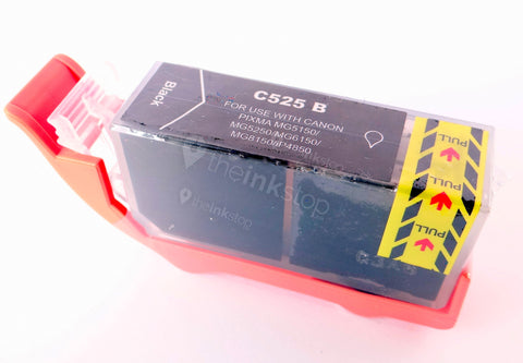 Compatible CANON PGI-525BK BLACK Ink Cartridge (CHIPPED+INK LEVEL)